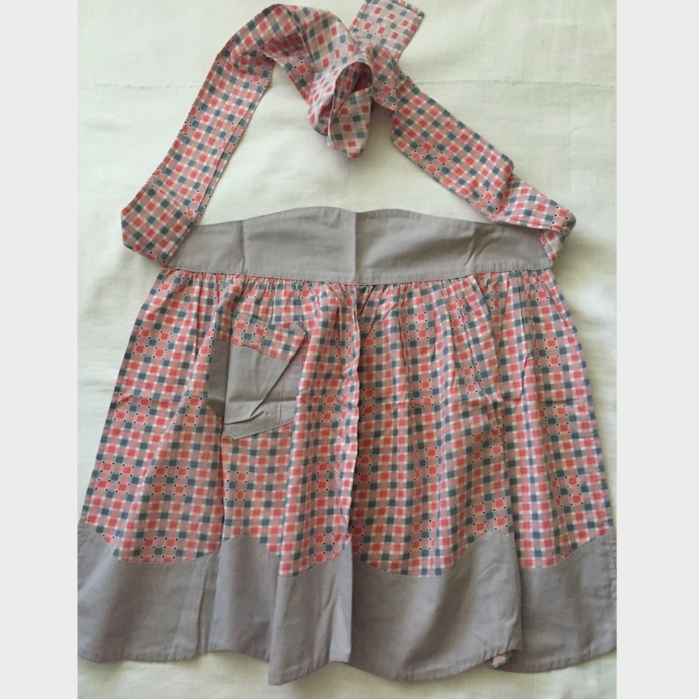 Vintage 1950's Grey & Burnt Orange Half Apron
